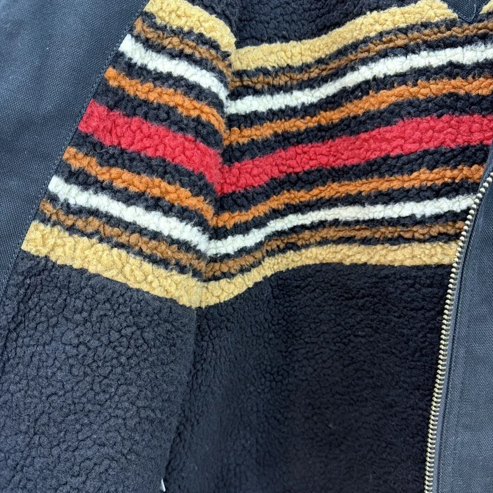 Pendleton Black Cotton Canvas Men's XL Jacket Multi Striped Fleece Lined Pockets